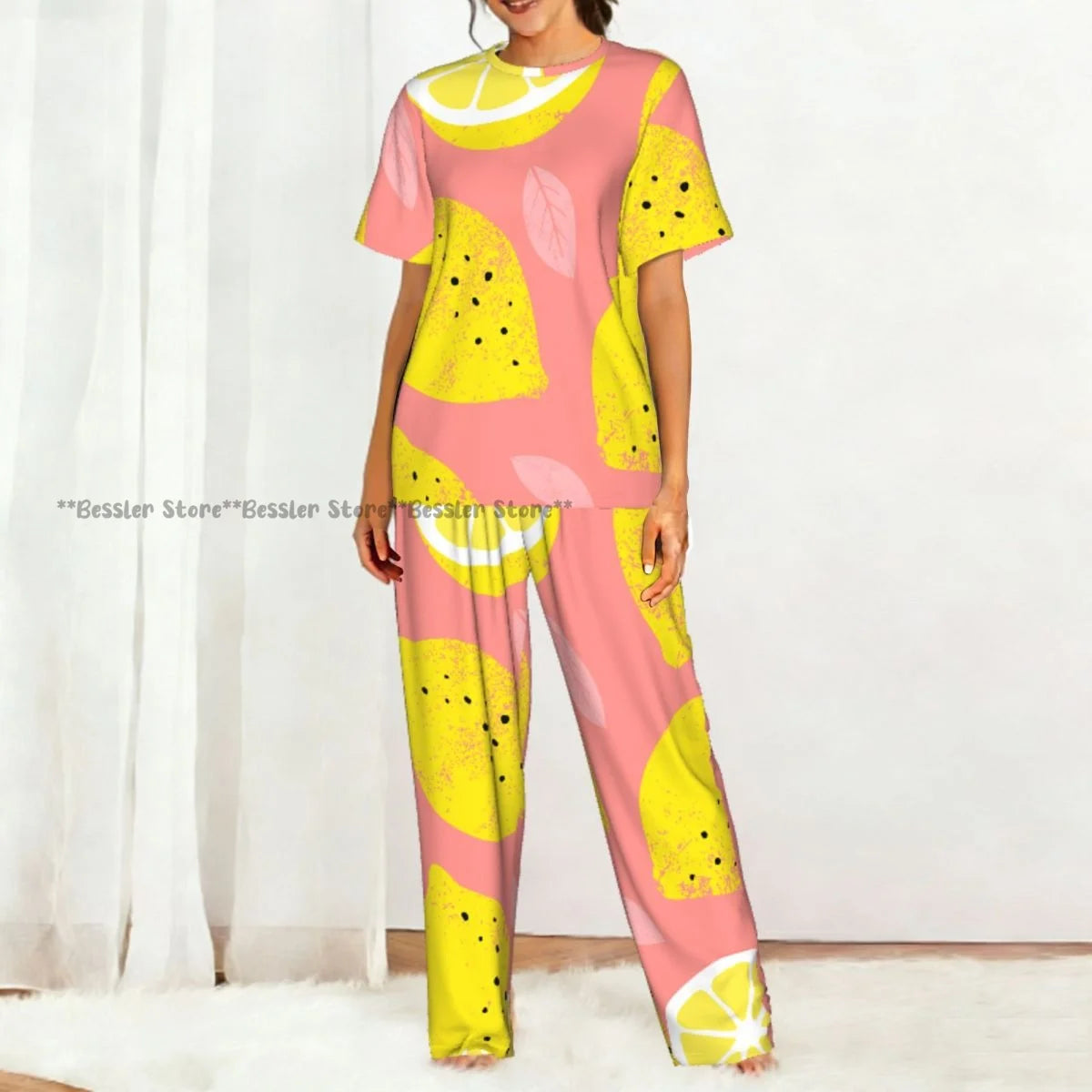 Women's Comfort Pajamas Women's Summer Lemon Short Sleeve Set Sleepwear