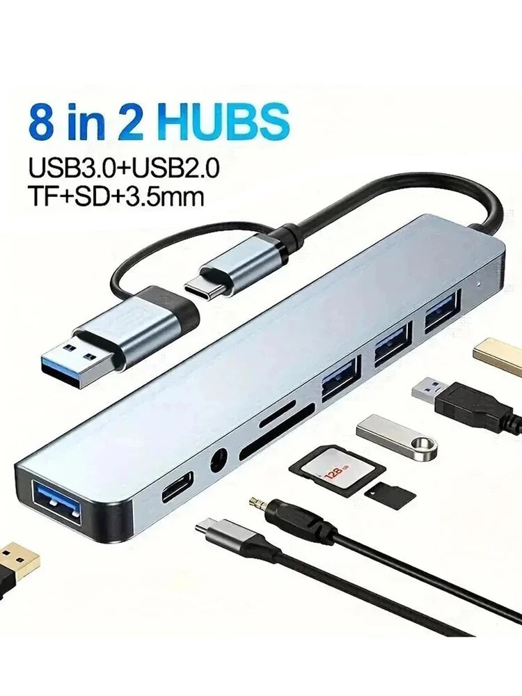 8 Ports USB C HUB USB A TYPE-C HUB Concentrator USB C Docking Station 5Gbps Multi Adapter SD TF Card Reader For MacBook Air PC