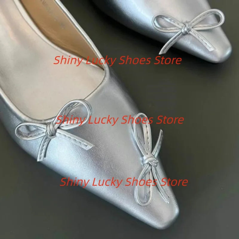 Butterfly-knot Shoes for Womens Pointed Toes Flat Heels Female Ballets Shallow Ladies Sewing Lines Chassure Femme Solid Zapatos