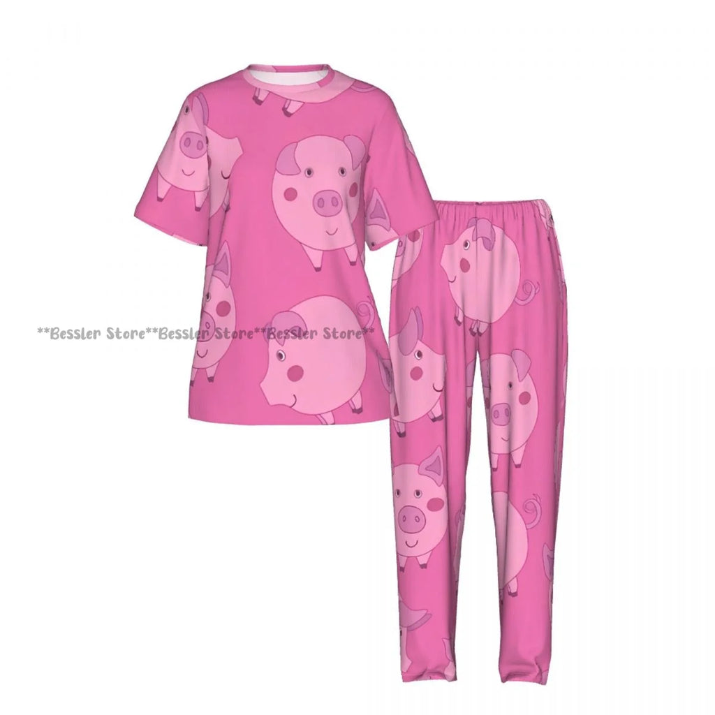 Cute Cartoon Pigs Pajamas Set Short-sleeved Women Home Clothing