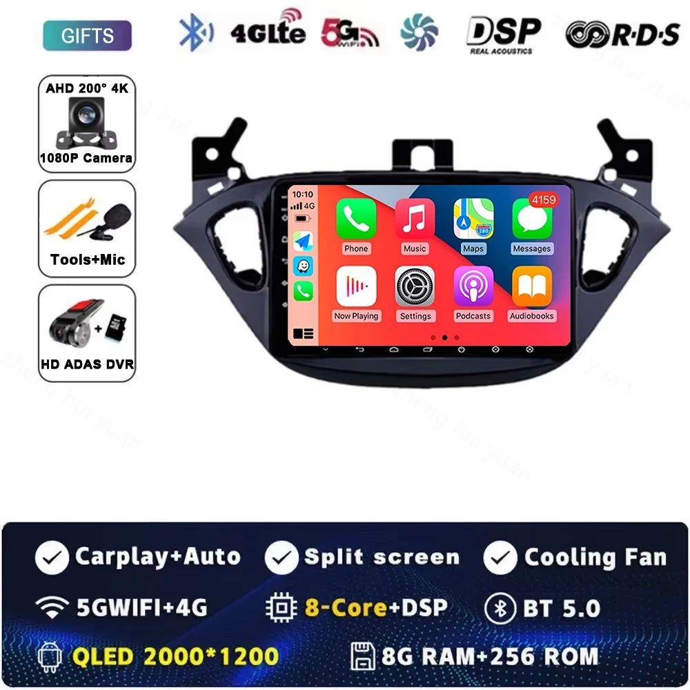 Android 15 for Opel Corsa E 2014 - 2019 Car Radio Audio Multimedia GPS Navigation Stereo System Carplay Auto WIFI 4G DSP