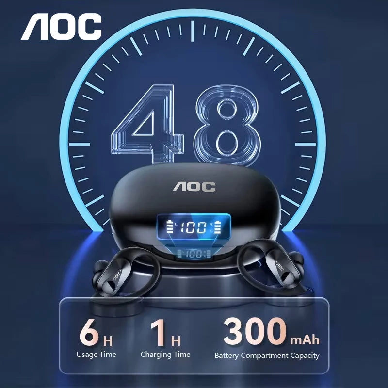 Choice AOC Sports Wireless Bluetooth 6.0 Earphones Waterproof LED Battery Display Gaming Low Latency LP75