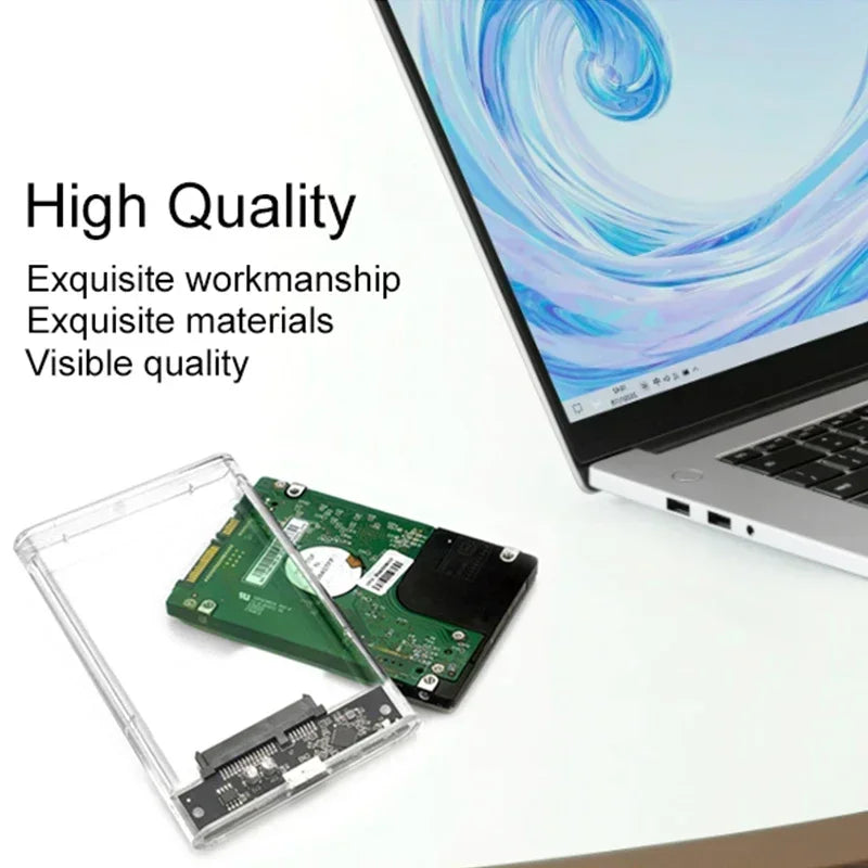 HDD Enclosure 2.5 SATA SSD External Hard Drive Case with 5Gbps USB 3.0 To Type C Transfer Speed Clear Harddisk Boxs Tool-Free