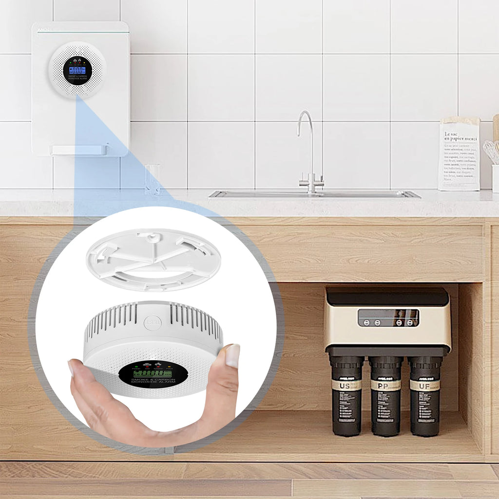 Smoke and CO Alarm with LCD Display 2 in 1 Fire Alarm Smoke Detector Powered by Battery for Home Office RV Hotel