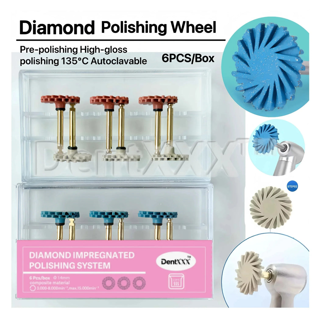 6 Pcs/Box Rubber 14MM Cyclone Wheel Polishing Set Shank Dia2.35mm for Low Speed High-Brightness Polishing of Composite Materials