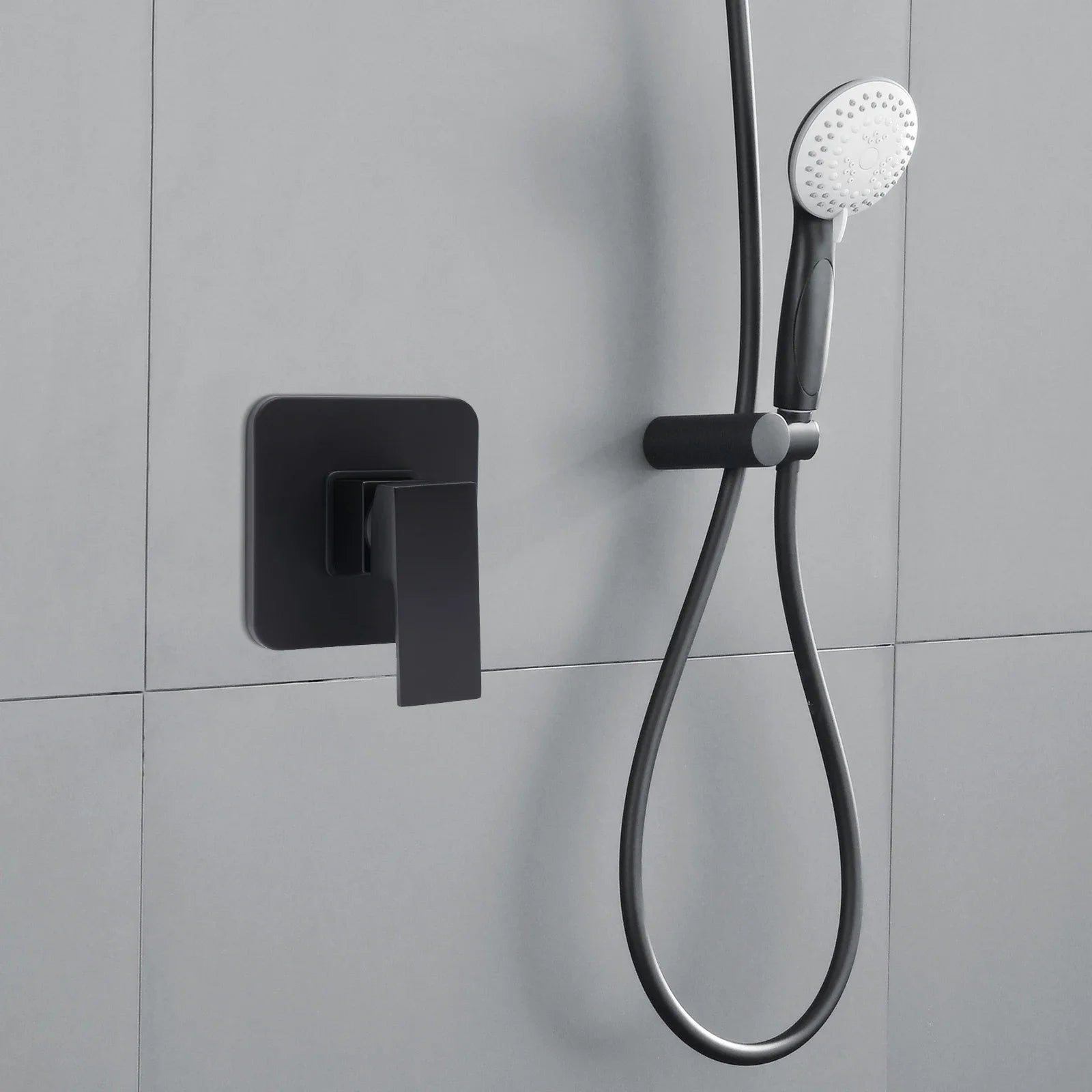Black Shower Handle Valve Core Kit, Single Function Embedded Concealed Mixing Valve with Ceramic Core for Bathroom and Kitchen