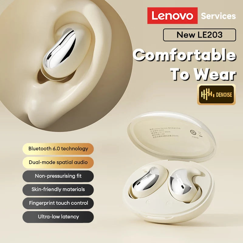 Original Lenovo LE203 TWS Wireless Bluetooth Sleep Earphones Sleep Invisible Earbuds Hidden Tiny Headphone With Mic Comfortable