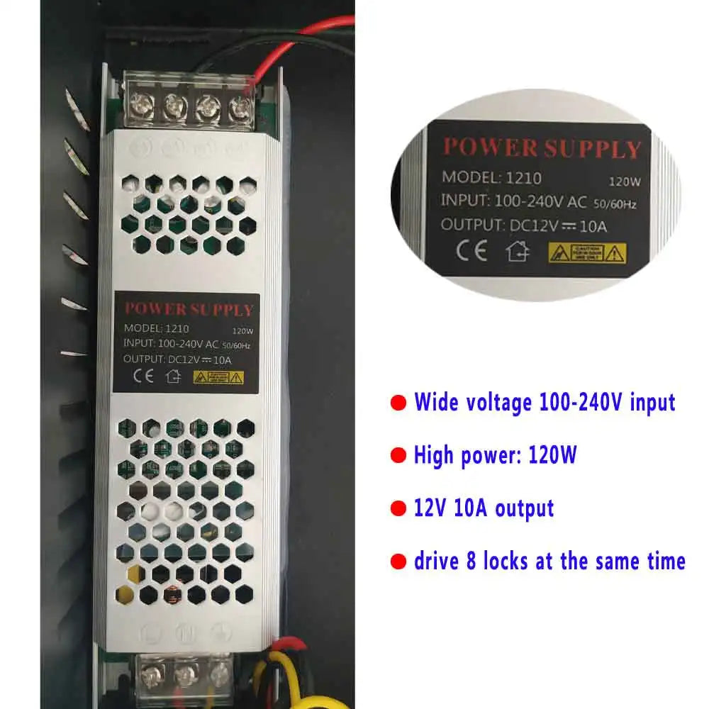 Access Power Supply Wide Voltage 100V-240V Input 12V 10A Output High 120W 8pcs Locks Can Work Together Suitable for All Our Access Boards