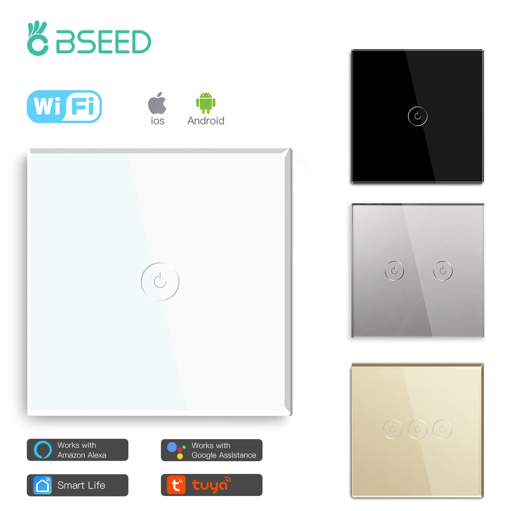 BSEED Wifi Light Touch Switch 1/2/3Gang 1/2/3 Way Smart Switch Wireless Wifi Roller Shutter Switch Support For Tuya Smart Home