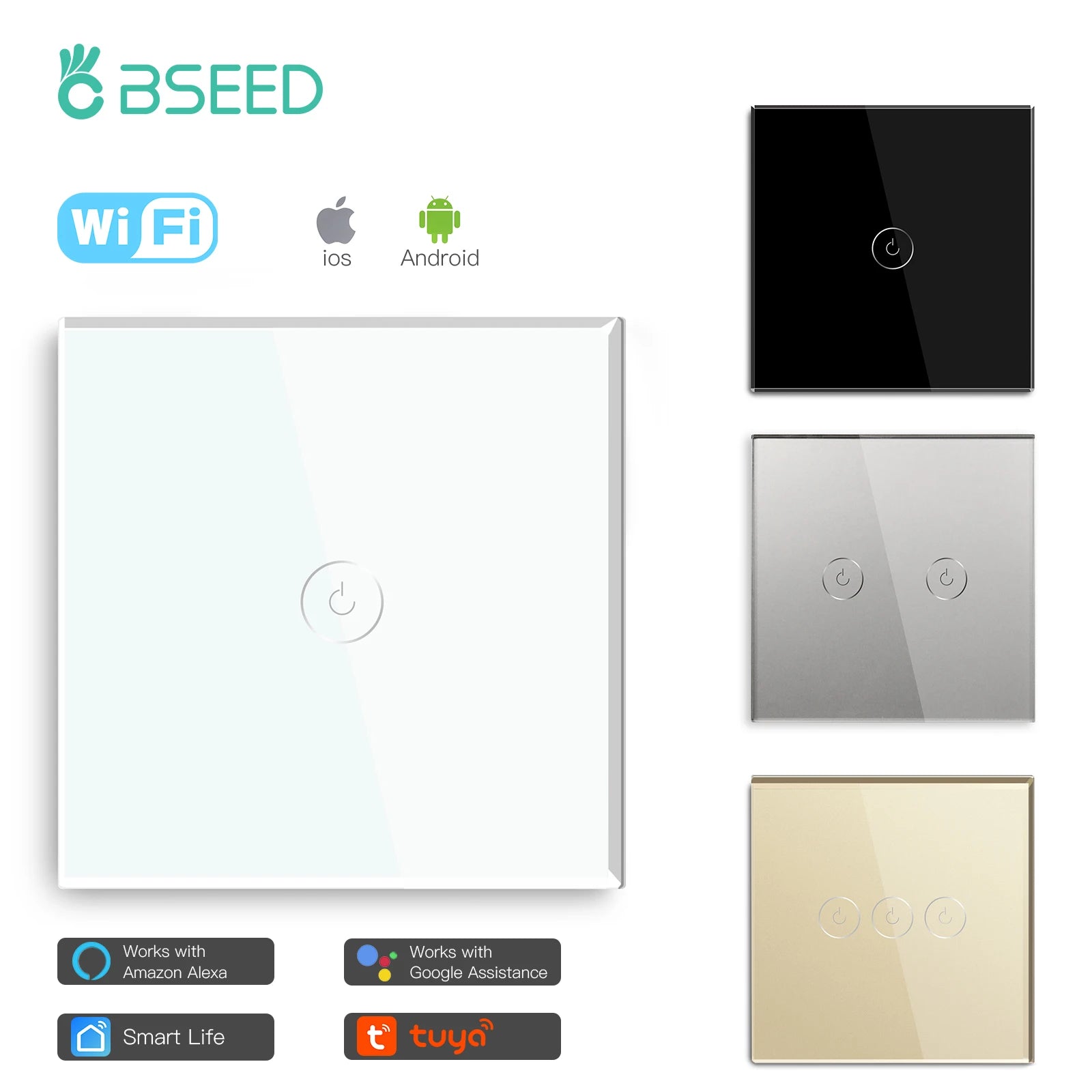 BSEED Wifi Light Touch Switch 1/2/3Gang 1/2/3 Way Smart Switch Wireless Wifi Roller Shutter Switch Support For Tuya Smart Home