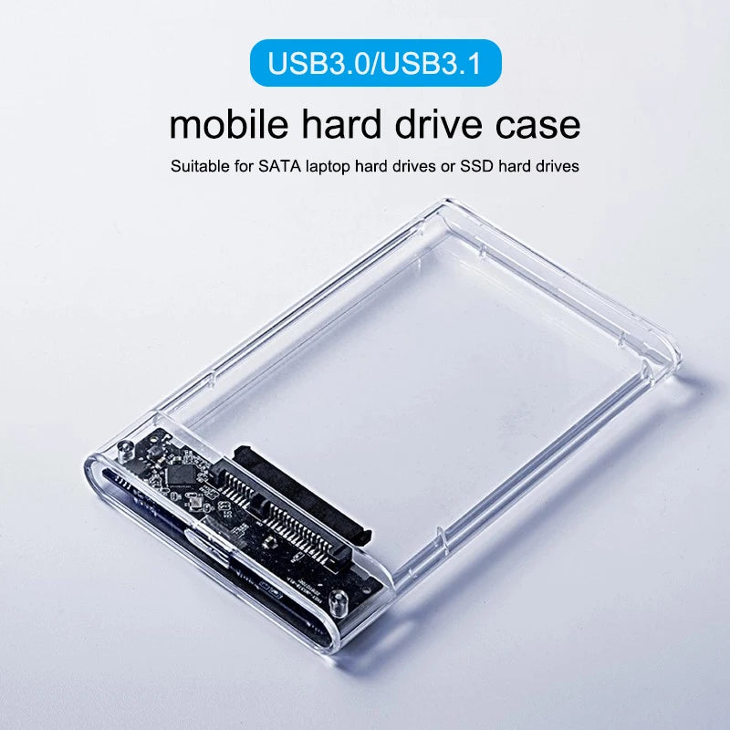 HDD Enclosure 2.5 SATA SSD External Hard Drive Case with 5Gbps USB 3.0 To Type C Transfer Speed Clear Harddisk Box Tool-Free