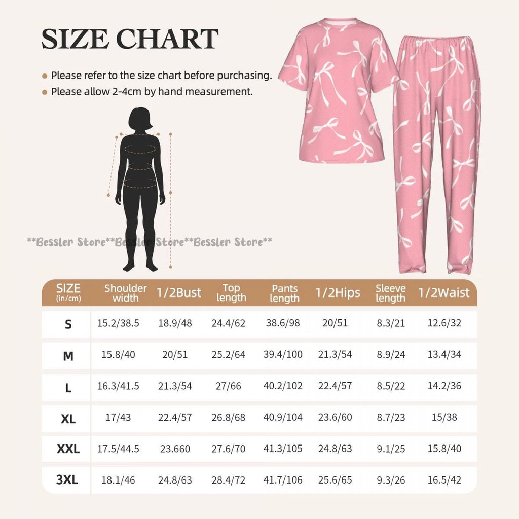 Women's Comfort Pajamas Women's Ribbon Bows Pattern Short Sleeve Set Sleepwear