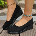 Women's Comfortable Round Toe Slip-On Shoes Soft Bottom Wedge Heel Velvet Upper Spring Autumn New Style Casual Shoes