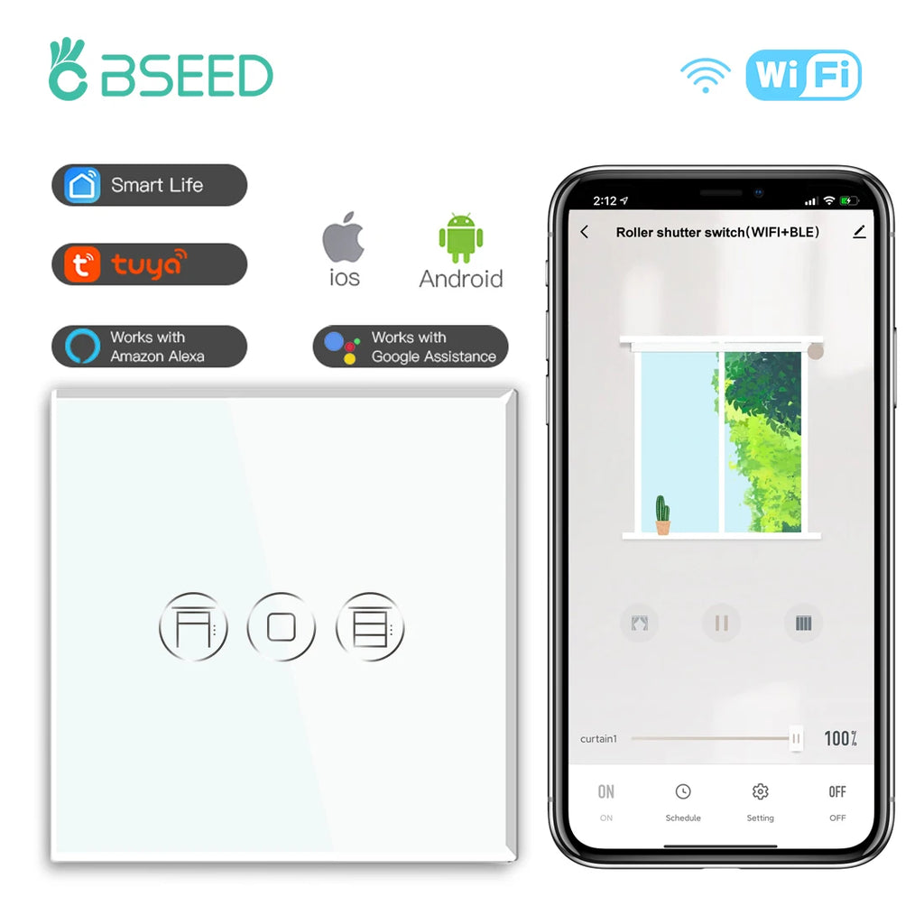 BSEED Wifi Light Touch Switch 1/2/3Gang 1/2/3 Way Smart Switch Wireless Wifi Roller Shutter Switch Support For Tuya Smart Home