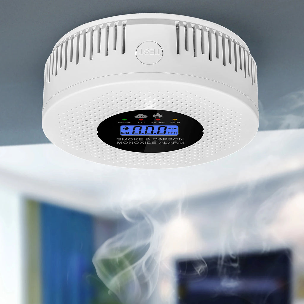 2 in 1 Fire Alarm Smoke Detector with LCD Display Carbon Monoxide Alarm Powered by Battery for Home Office RV Hotel