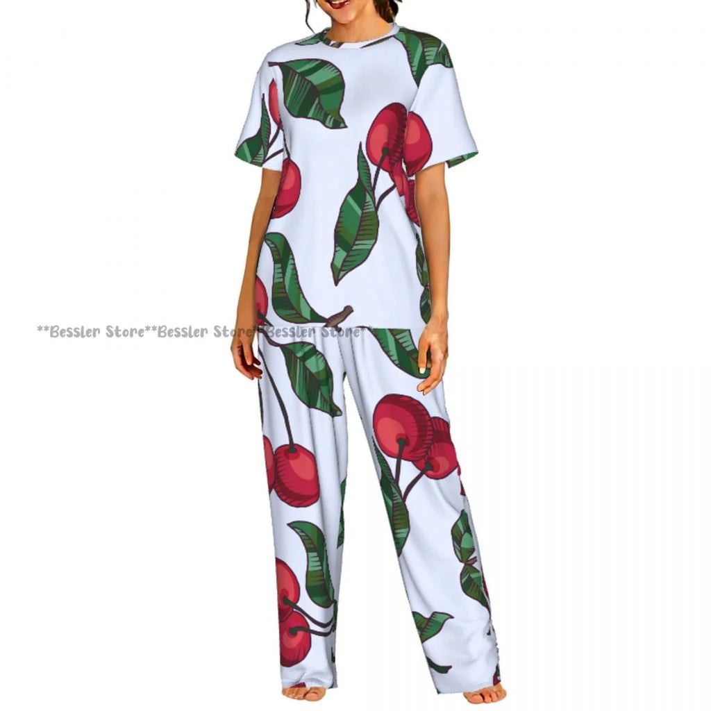 Women's Blossom Cherry Flower Background short sleeve trousers casual pajamas set