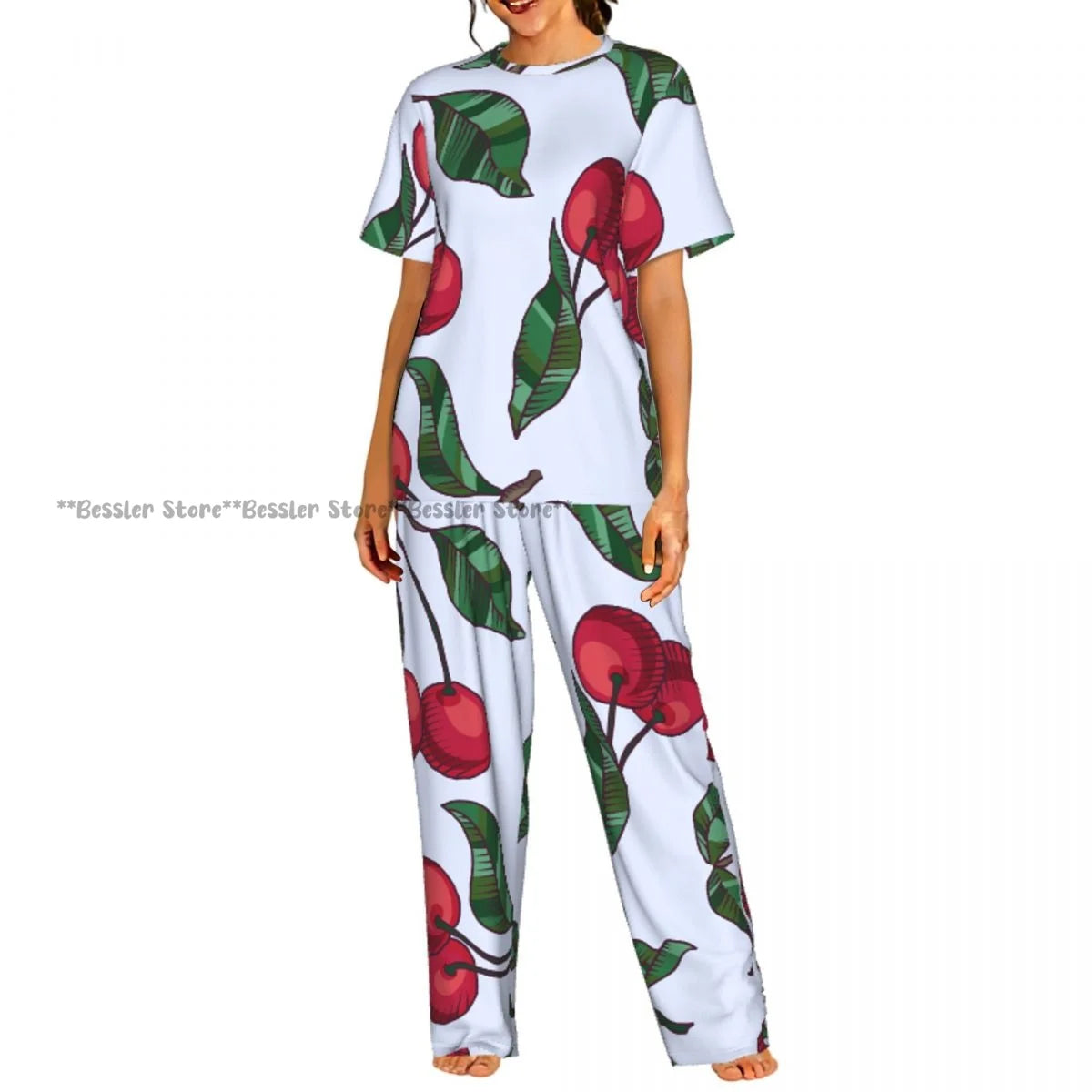 Women's Blossom Cherry Flower Background short sleeve trousers casual pajamas set
