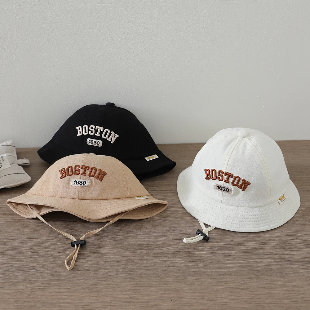 Kids Fisherman Caps Spring Autumn Infant Baby Boys BOSTON Embroidered Sun Hats Toddler Accessories Girls Bucket Hat