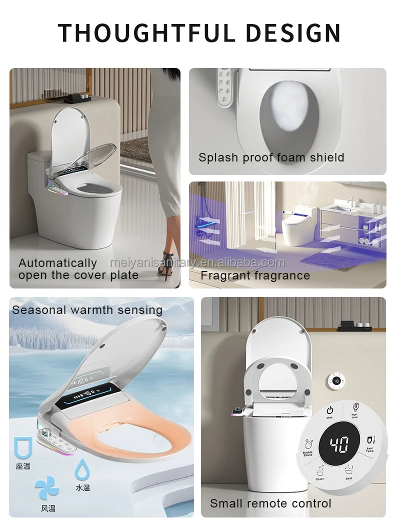 Meiayni Bathroom Luxury Electric Smart Automatic Open Toilet Seat Bidet Electric Japanese Toilet Seat Cover With Control Handle