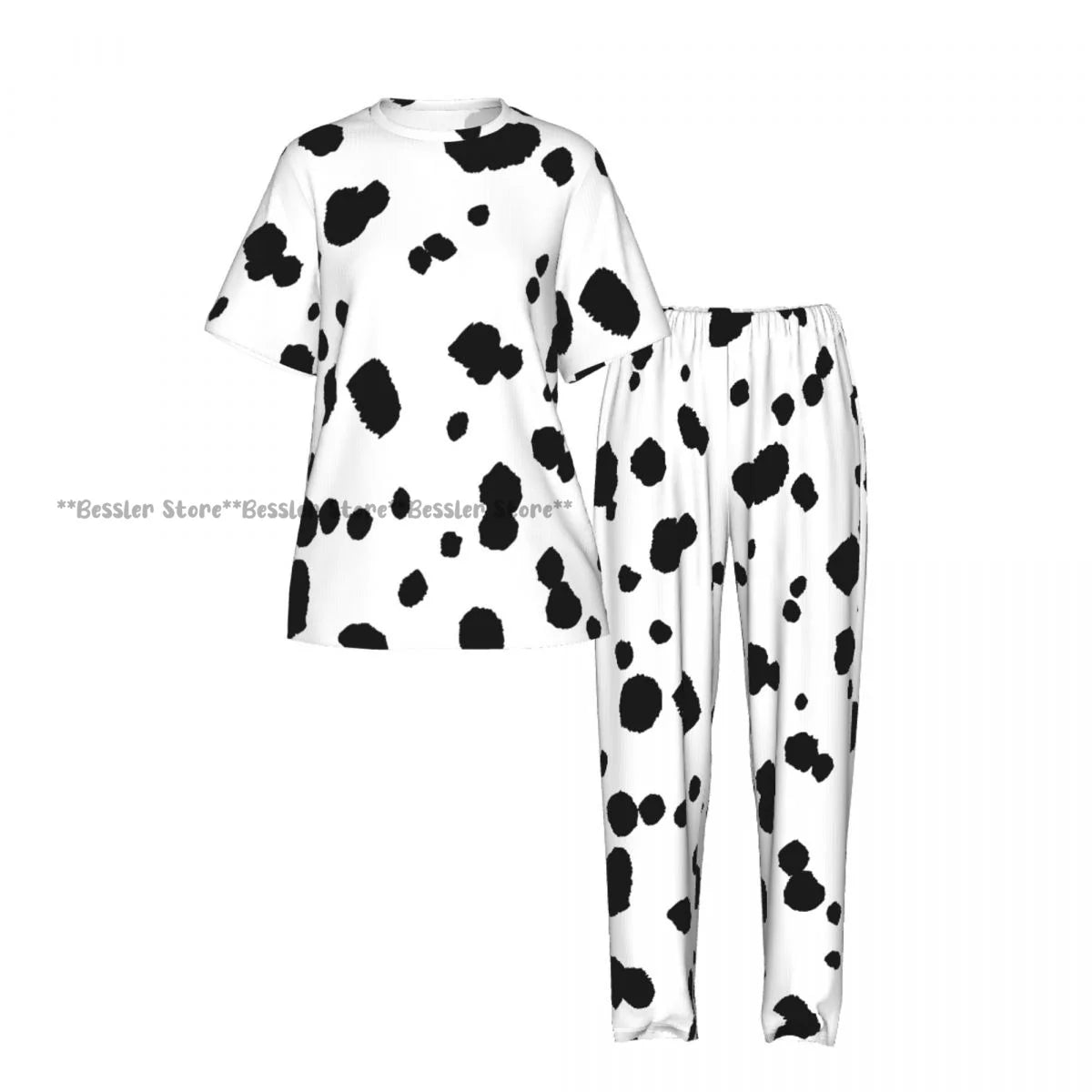 Women's Pajamas Set Dalmatian Pattern Short Sleeve Sleepwear 2 Piece Homewear Loungewear