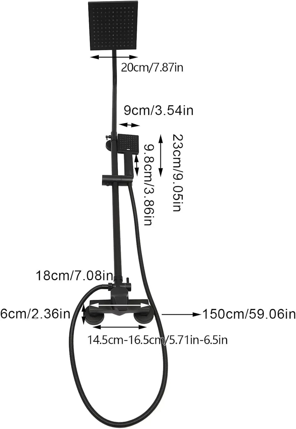 Shower system w/ handheld showerhead,rainfall shower faucet,shower rod,shower column,black color,wall-mounted,height adjustable