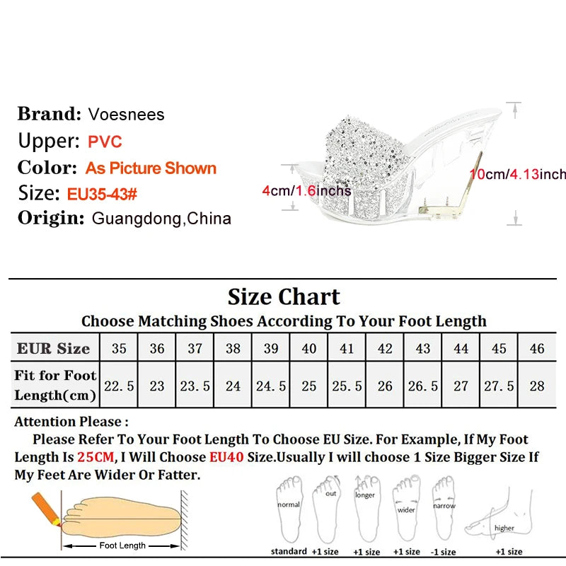 Summer Bling Lady Slippers Luxury Rhinestones Transparent Slides Wedges Heels Sandals Designer Style Shiny Women Platform Shoes