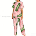 Women Pajama Sets Lounge Sleepwear Cucumbers Cut Print Short Sleeve Nightwear