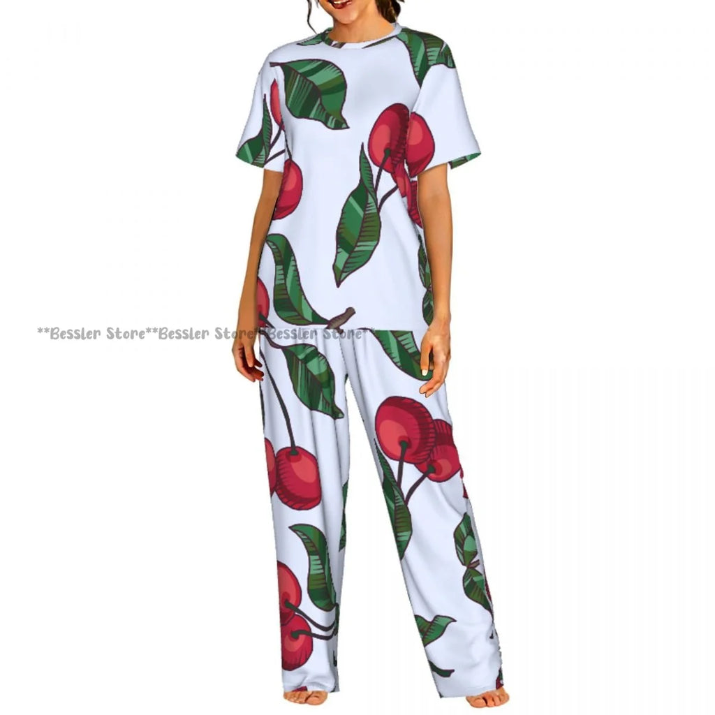 Women's Blossom Cherry Flower Background short sleeve trousers casual pajamas set