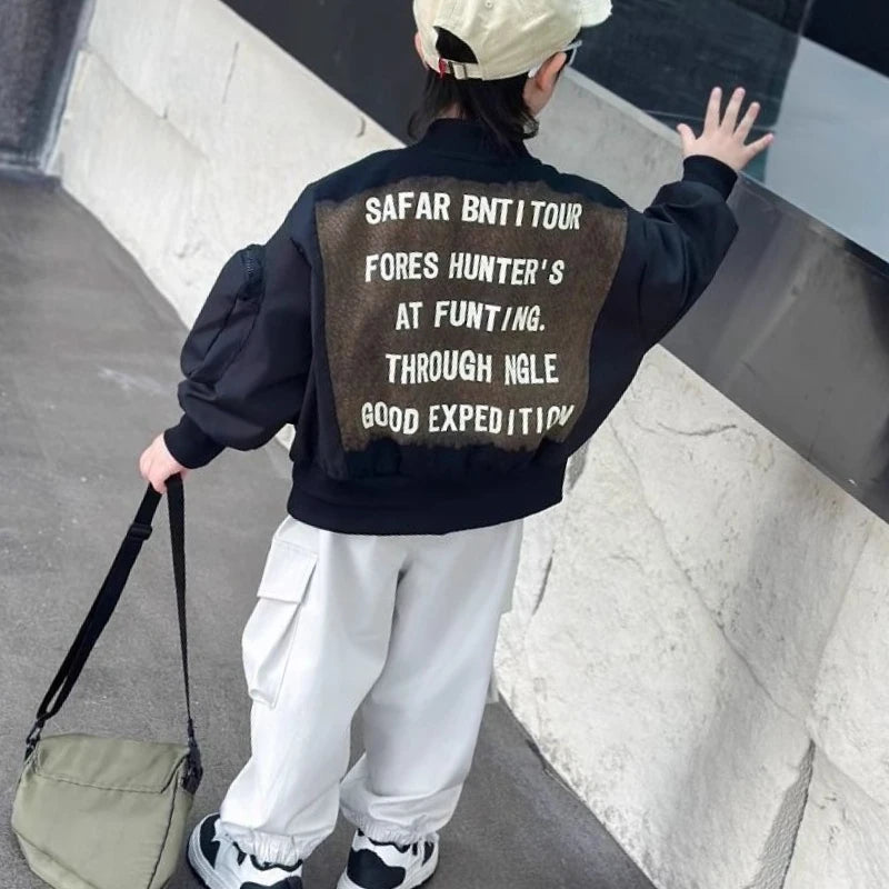 Boys' Baseball Jacket 2025 Spring Autumn Korean Style Trendy Jacket Versatile Streetwear for Kids Fashionable Cozy Outerwear