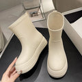 Heated Winter Mid Calf Rain Boots Insulated Cotton Thick Sole Nonslip Waterproof Durable Solid Color Women's Rain Shoes