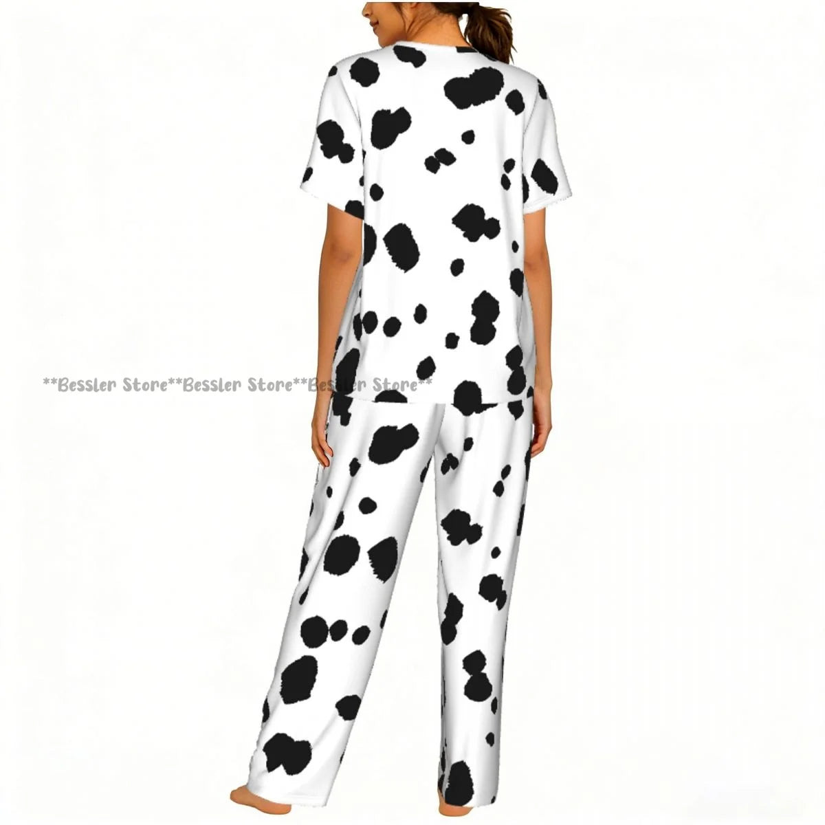 Women's Pajamas Set Dalmatian Pattern Short Sleeve Sleepwear 2 Piece Homewear Loungewear