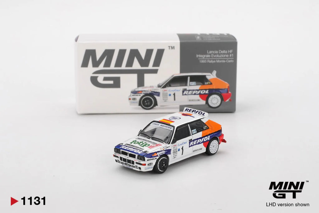 MINIGT 1131 1:64 Lancia Delta HF Integrale Evoluzione #1 1993 Rallye Monte Carlo Diecast Car Model Collection Toys