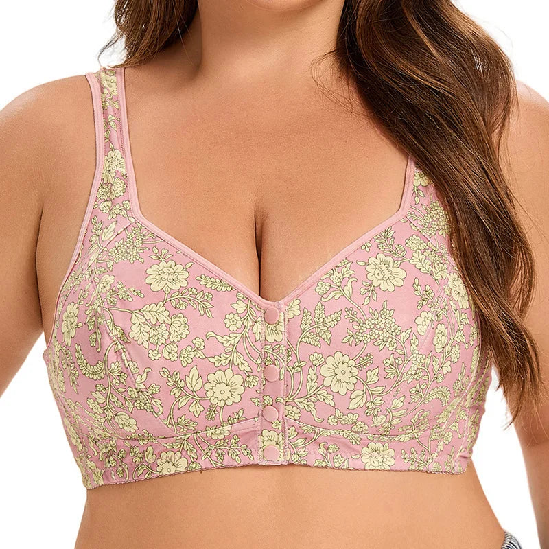 Floral Plus Size Bralette 36-52 Band G Cup Front Closure Wireless Bra Vest Style Seamless Comfortable Full Coverage Sexy Print