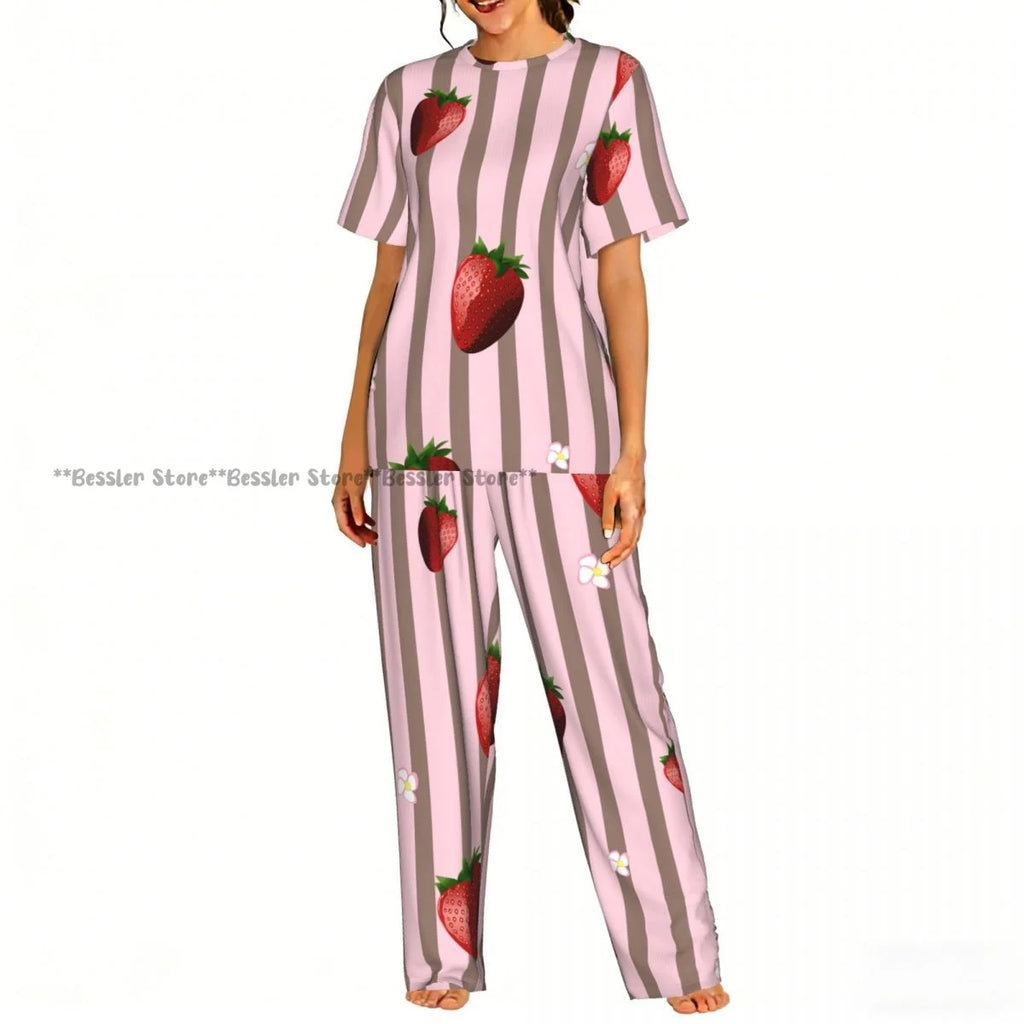 Women's Comfort Pajamas Women's Cute Pink Strawberries Short Sleeve Set Sleepwear