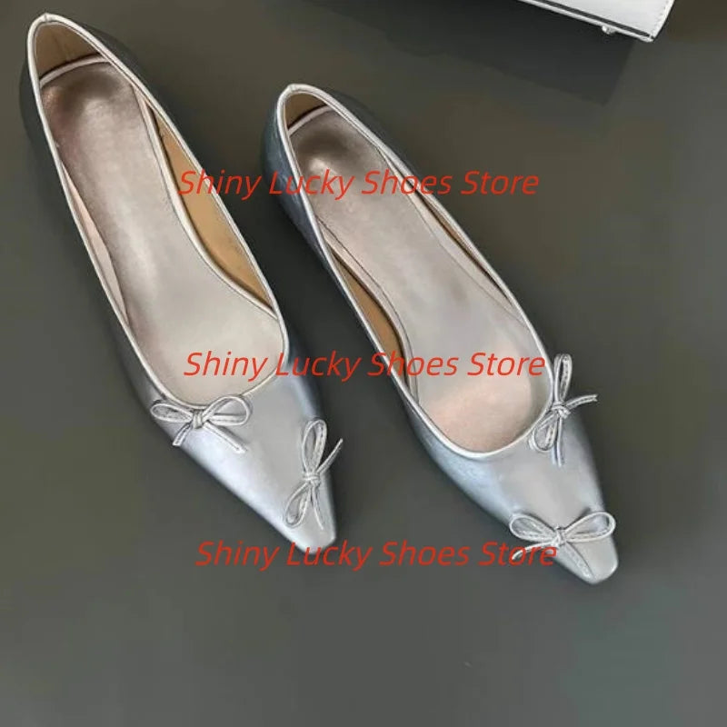 Butterfly-knot Shoes for Womens Pointed Toes Flat Heels Female Ballets Shallow Ladies Sewing Lines Chassure Femme Solid Zapatos