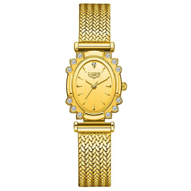 LIGE 2026 Luxury Women Watches Fashion Gold Black Rectangle Woman Quartz Watches Stainless Steel Band Wristwatches Reloj Mujer