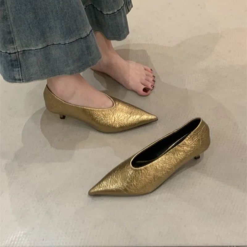 2025 Autumn New Commuter Style Flat Heel Shallow Mouth Pointed Toe Single Shoes Women's Versatile Low Heel Work Shoes