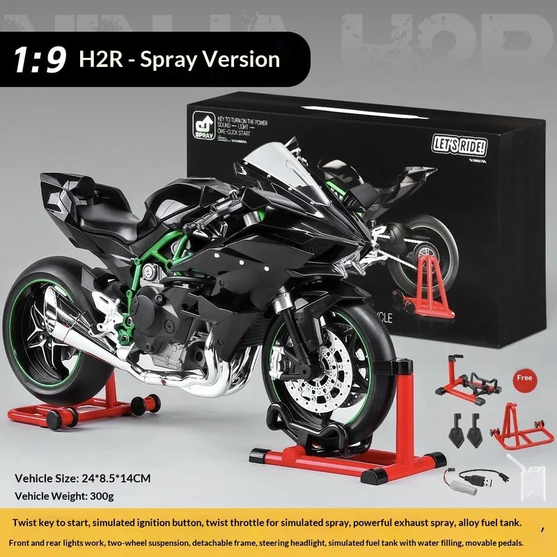 Kawasaki Ninja H2R 1:9 Scale Dynamic Model - Smoke Effect Alloy Motorcycle in Gift Box, Collector's Edition Cars