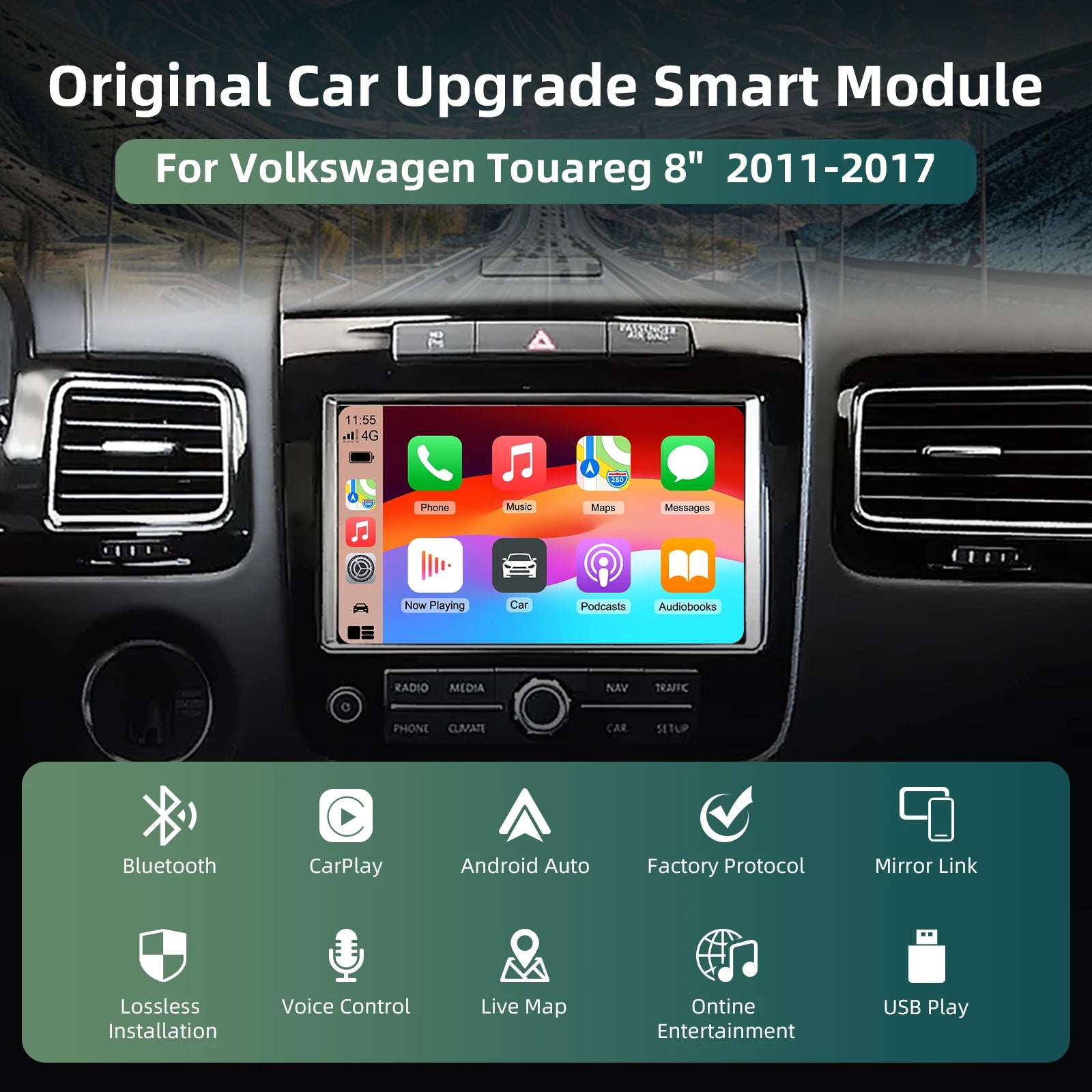 Ezonetronics OEM Screen Upgrade Decoder Box CarPlay Android Car Modification Kit for Volkswagen Touareg 8" 2011-2017
