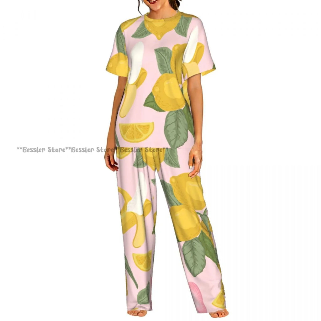 Women's Comfort Pajamas Women's Summer Lemon Short Sleeve Set Sleepwear