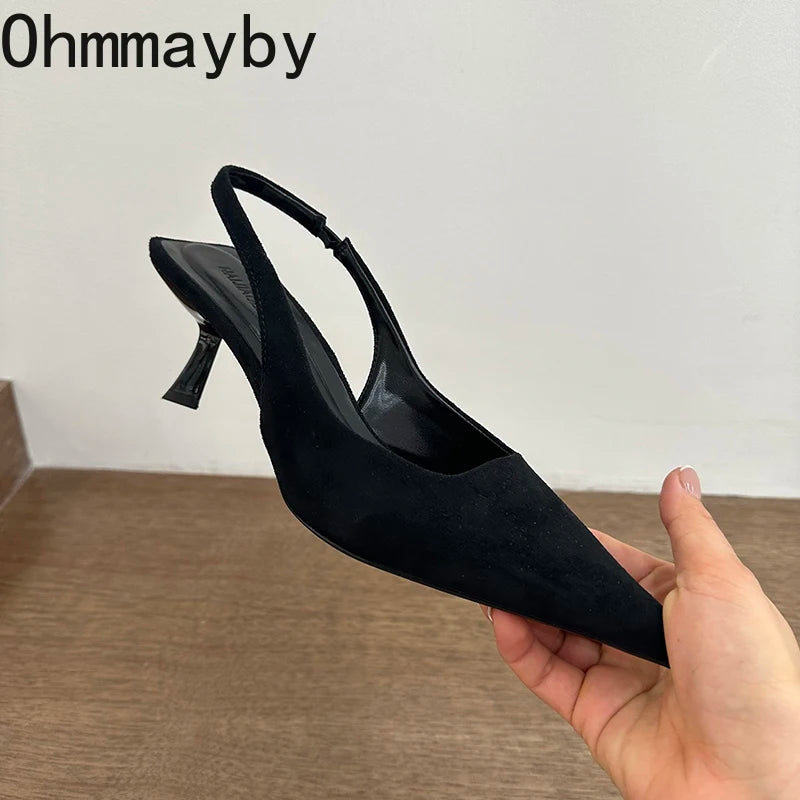 2026 Spring Summer Slip On Women Sandals Shoes Fashion Pointed Toe High Heel Stripper Party Ladies Slingbacks Sandalias Shoes
