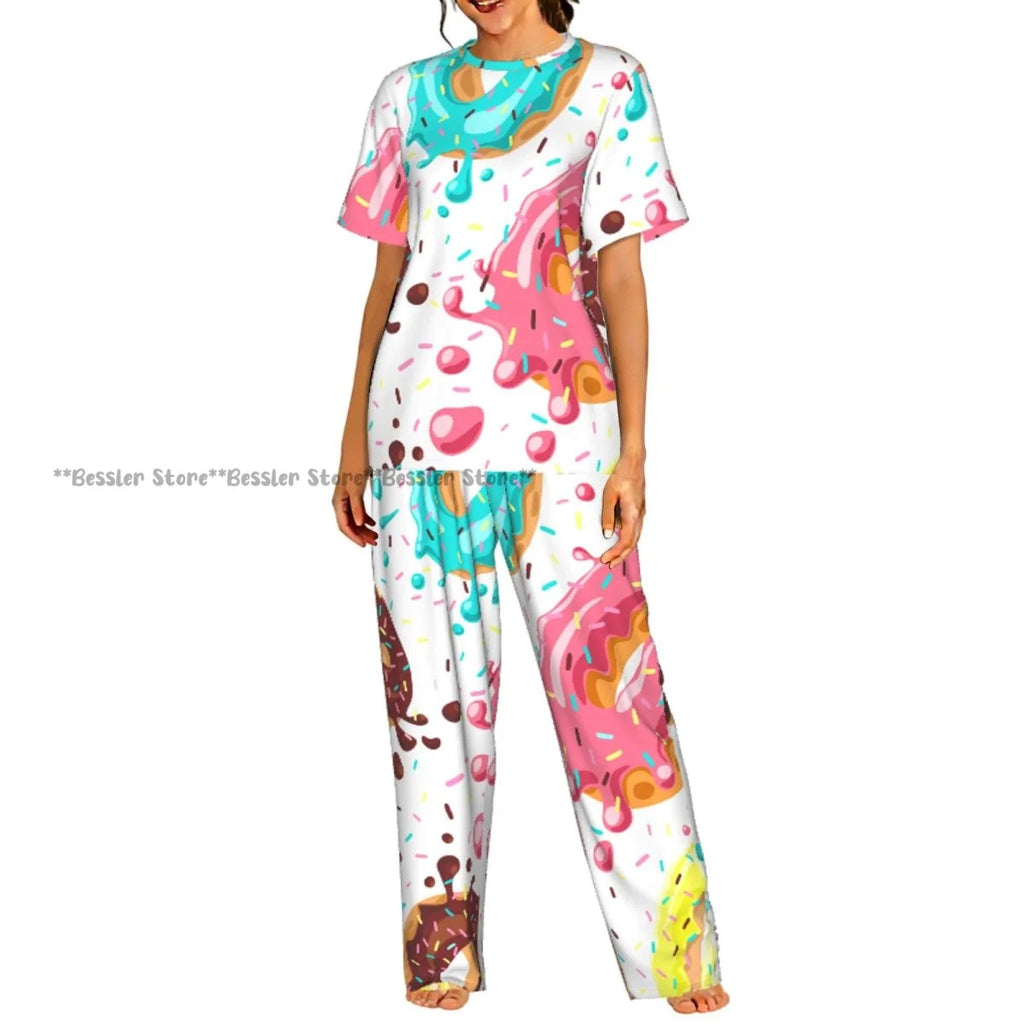 Women's Lemon Citrus Yellow Fruit Leaves short sleeve trousers casual pajamas set