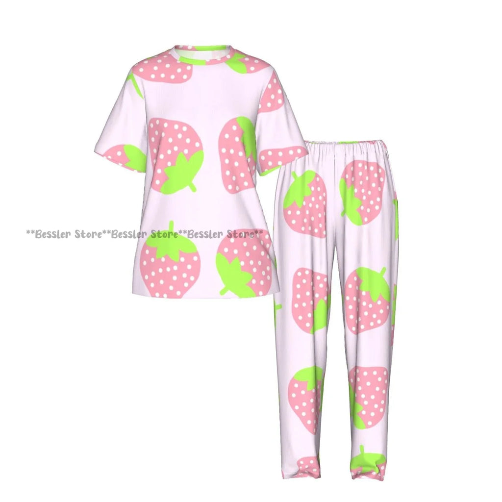Women's Comfort Pajamas Women's Cute Pink Strawberries Short Sleeve Set Sleepwear