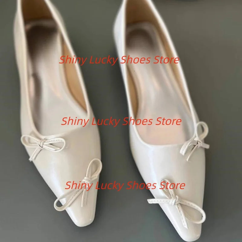 Butterfly-knot Shoes for Womens Pointed Toes Flat Heels Female Ballets Shallow Ladies Sewing Lines Chassure Femme Solid Zapatos