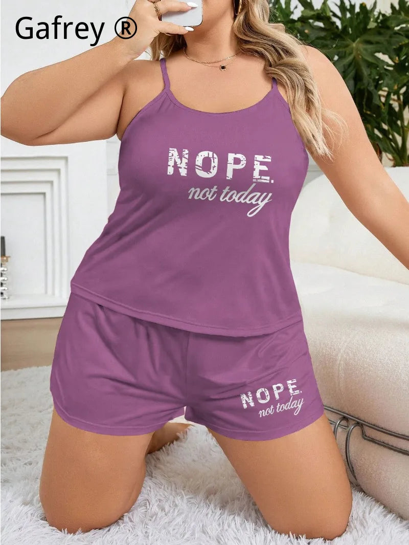 Hot Selling 5XL 3XL Plus Size Letter Print Pajama Set Women Camisole Shorts Two Piece Loose Wearable Outside Lounge Wear Summer