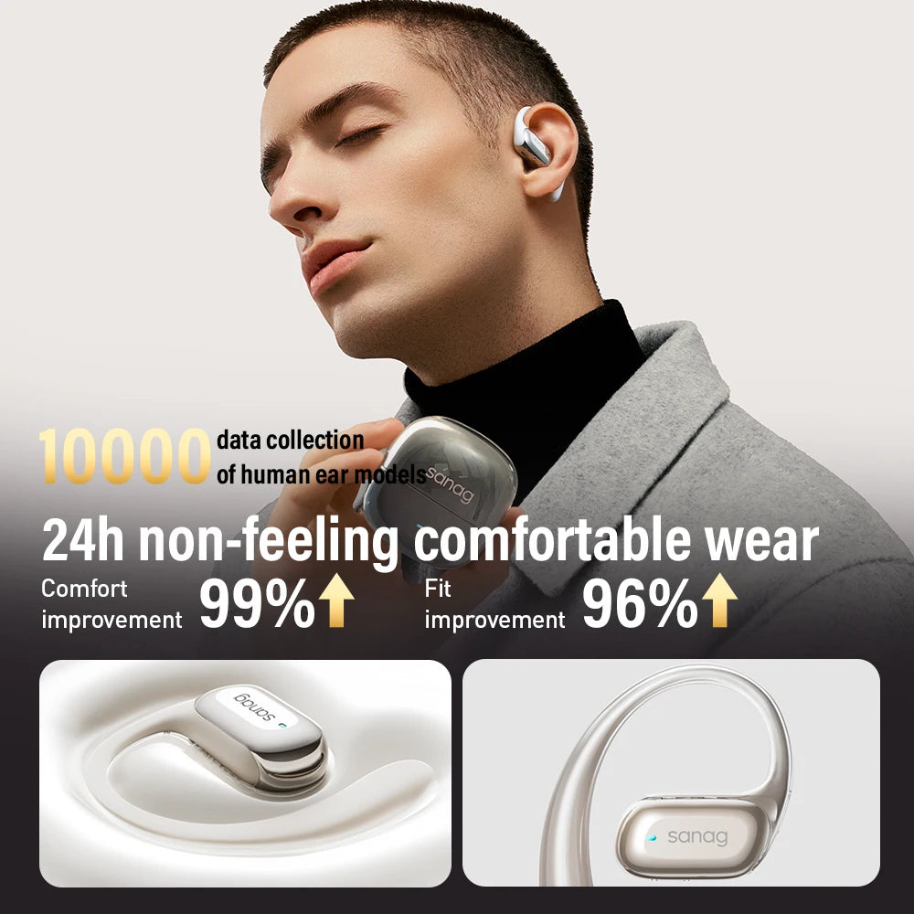 Sanag G30S Open Ear Wireless Earphone  Air Conduction  Ear Hook 48 Hours Playtime Bluetooth 5.4 OWS AI Earphone