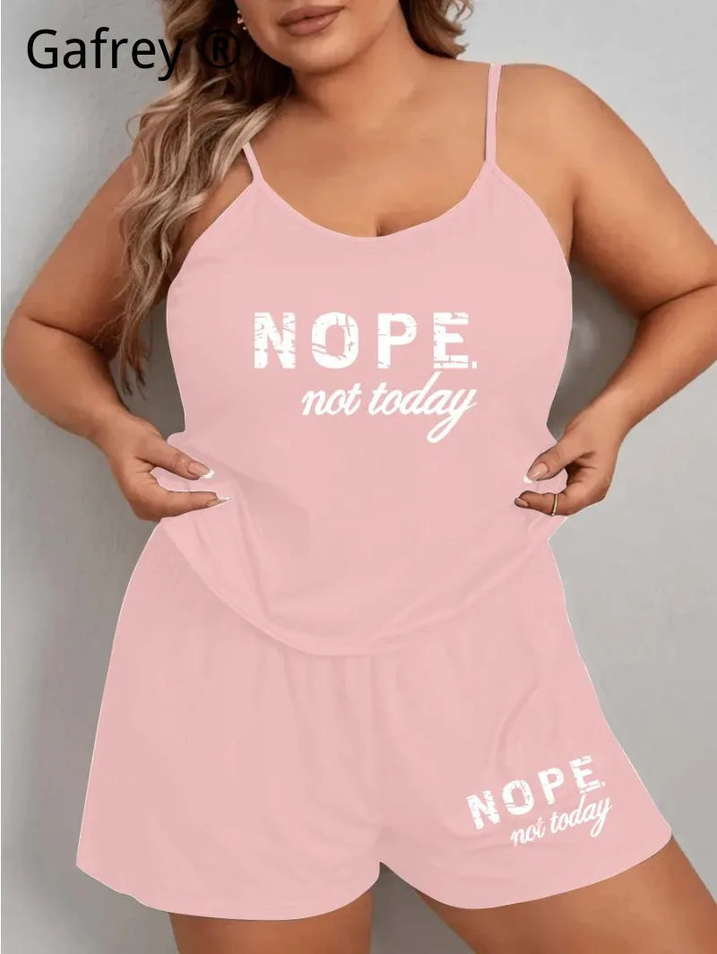 Hot Selling 5XL 3XL Plus Size Letter Print Pajama Set Women Camisole Shorts Two Piece Loose Wearable Outside Lounge Wear Summer