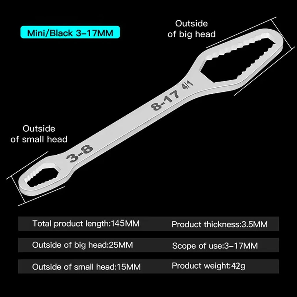 3 to 17 Double-Ended Box Wrench, Hexagon Solid Wrench, Repair Tool for Screws and Nuts, Black, Multifunctional, Various Diameters