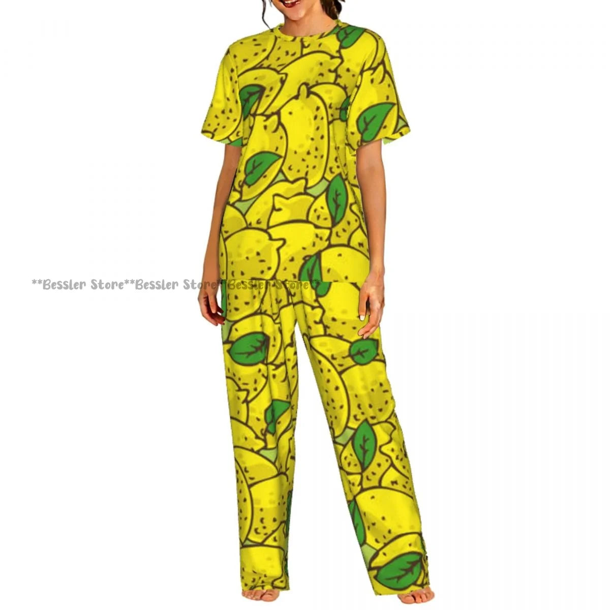 Women's Comfort Pajamas Women's Watercolor Lemons Oranges Short Sleeve Set Sleepwear