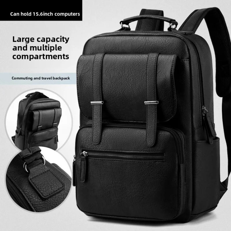 PU Leather Backpack For Men Multifunction Office Working Men's Business Bagpack Large Capacity Waterproof College Student Bag